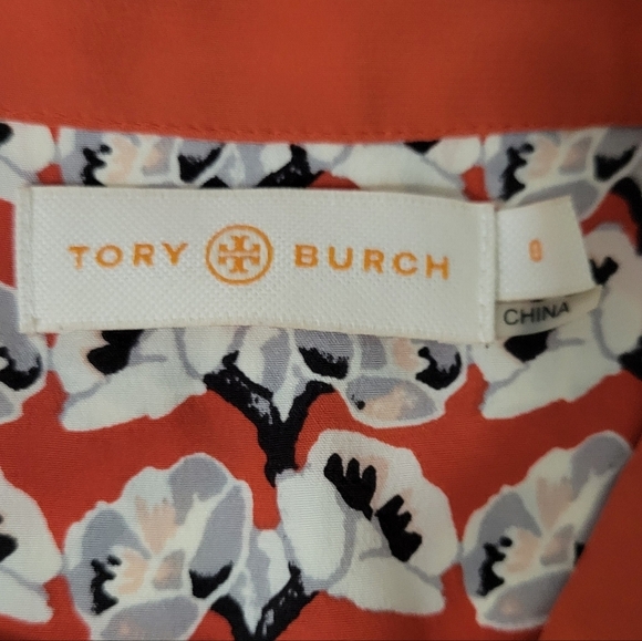 Tory Burch Orange Poppy Floral Print Silk Maximalist Long Sleeve Tunic Dress - Picture 15 of 15